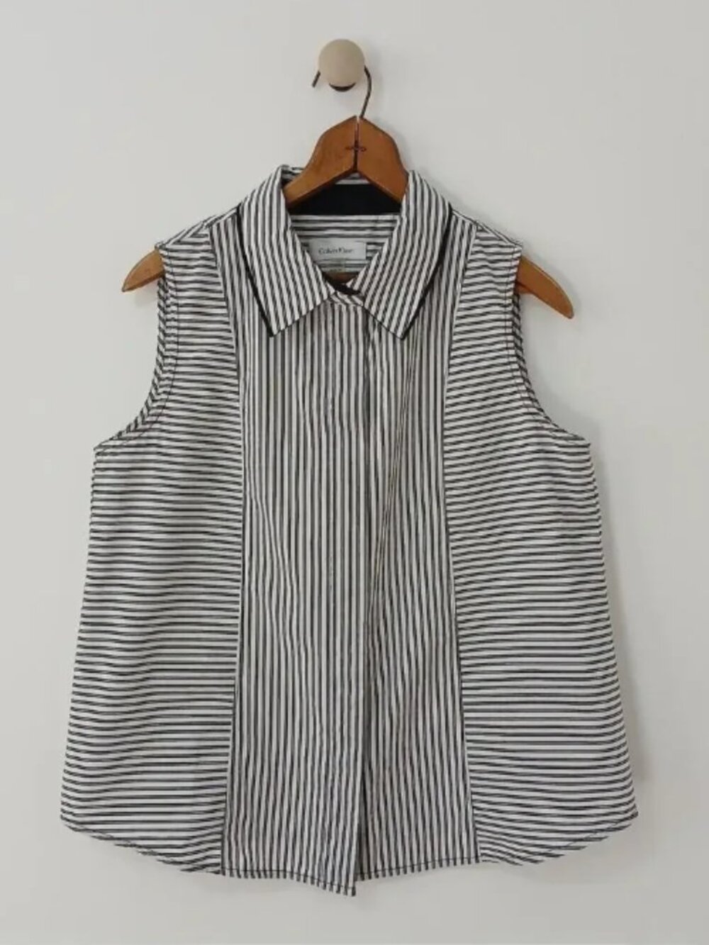 Calvin Klein Sleeveless Button Front Stripe Shirt Women Medium Cotton